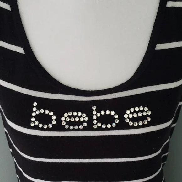 bebe rhinestone classic iconic tank top black white stripe - Picture 2 of 4